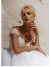 Off Shoulder Beaded White Lace Tulle Sweet Wedding Dress